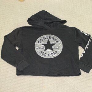Converse Chuck Taylor All Star Size YL Black Silver Cropped Long Sleeve Hoodie